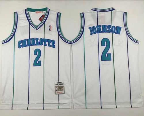 Men Charlotte Hornets 2 Larry Johnson White Throwback Stitched NBA Jersey